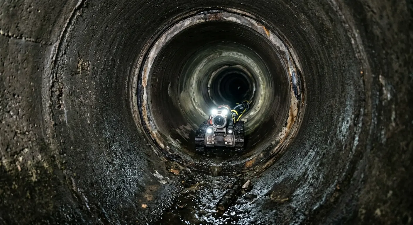 Robotic sewer camera inspecting pipe interior for Sewer Line Cleaning in Gardere