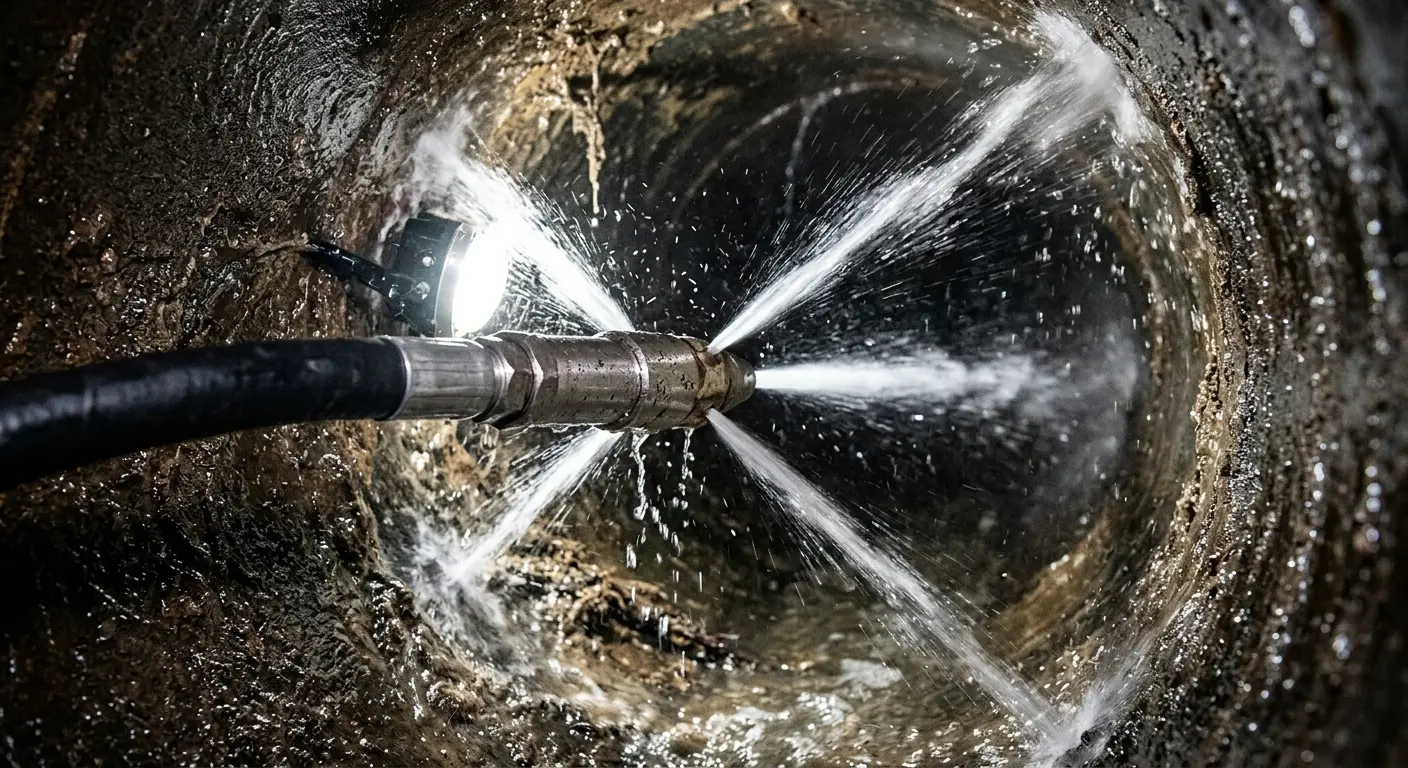 High-pressure hydro jetting nozzle cleaning sewer pipe for Sewer Cleanout in Gardere